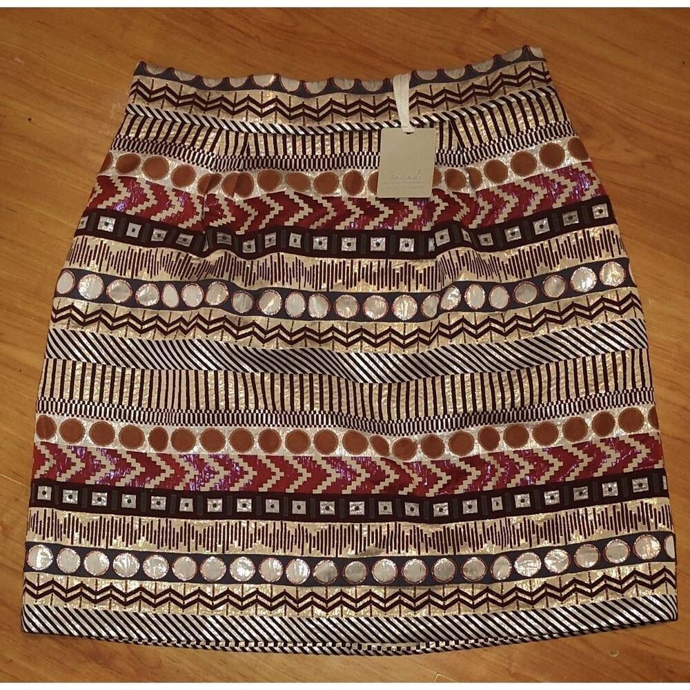 ANTHROPOLOGIE NOMAD Morgan Carper Mini Skirt Sz 14 Metallic Cotton Blend NWT